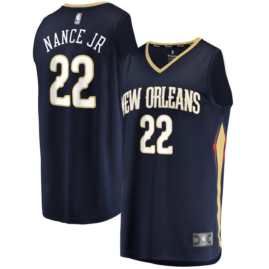 Men New Orleans Pelicans #22 Larry Nance Jr Fanatics Branded Navy Icon Edition 2021-22 Fast Break Replica NBA Jersey